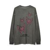 Men Long Sleeve T Shirt Butterfly Print Distressed